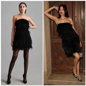 Vineet Bahl Anthropologie Of A Faux Feather Mini Dress Black NWT